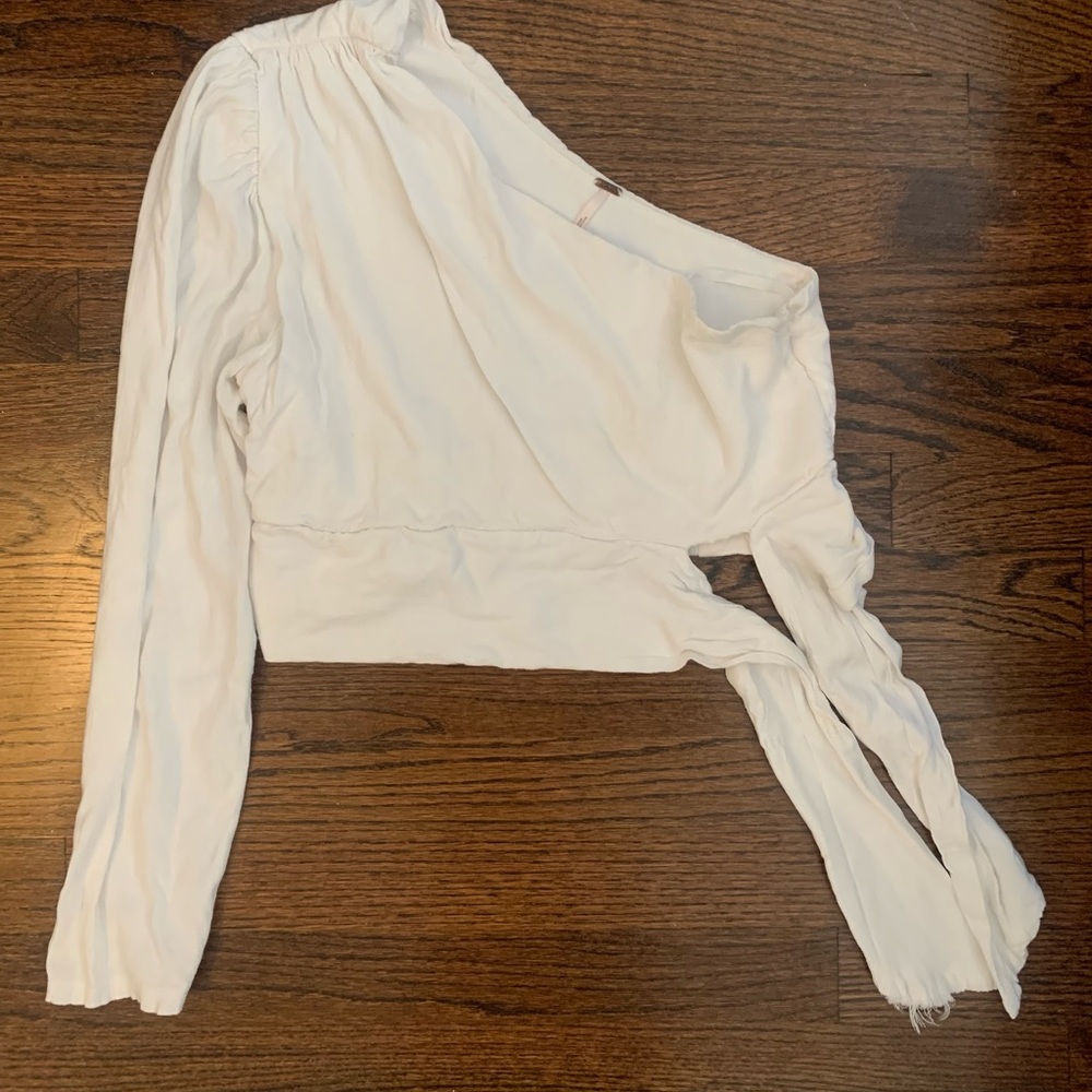 One sleeve white crop top